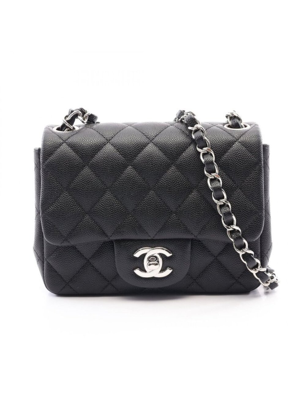 Chanel Shoulder Bag Mini Quilted Black Caviar Leather Chain